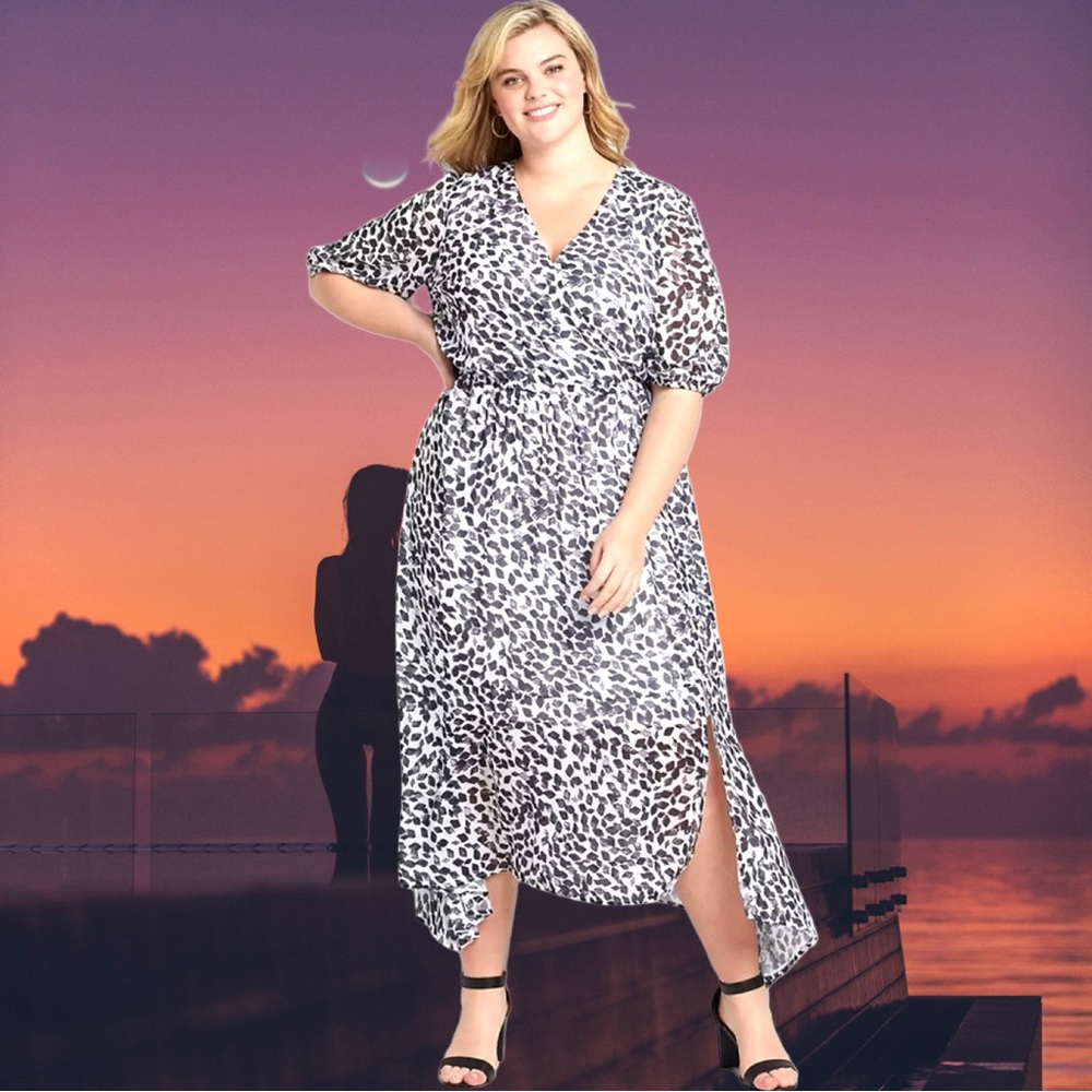 🆕Lane Bryant Women’s plus-size White & Black Patterned High-Low Midi Dress❤️4X